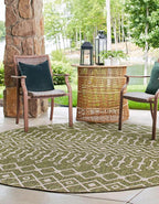 Unique Loom Outdoor Trellis Collection Area Rug - Tribal Trellis (13' Round, Green/ Natural)