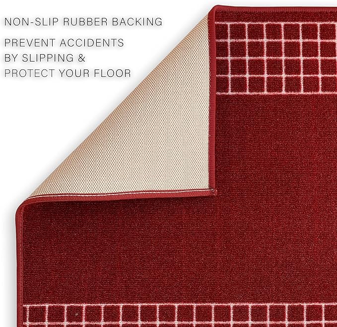 Custom Made Runner Rug for Kitchen Foyer Hallway Entry Choose Your Length 26 Inch Wide Geometric Checkered Design Red Color (32 feet x 26 inch)