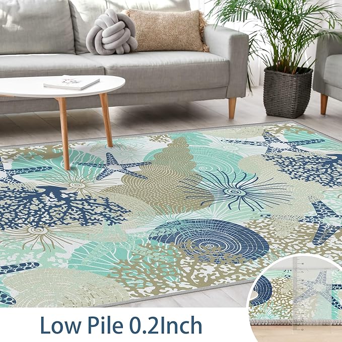 Tritard Coastal Runner Rug 2x6 Nautical Kitchen Hallway Rugs Beach Themed Non-Slip Indoor Floor Mat Machine Washable Rugs Carpet for Bathroom Living Room Bedroom Laundry Room Entryway, Navy