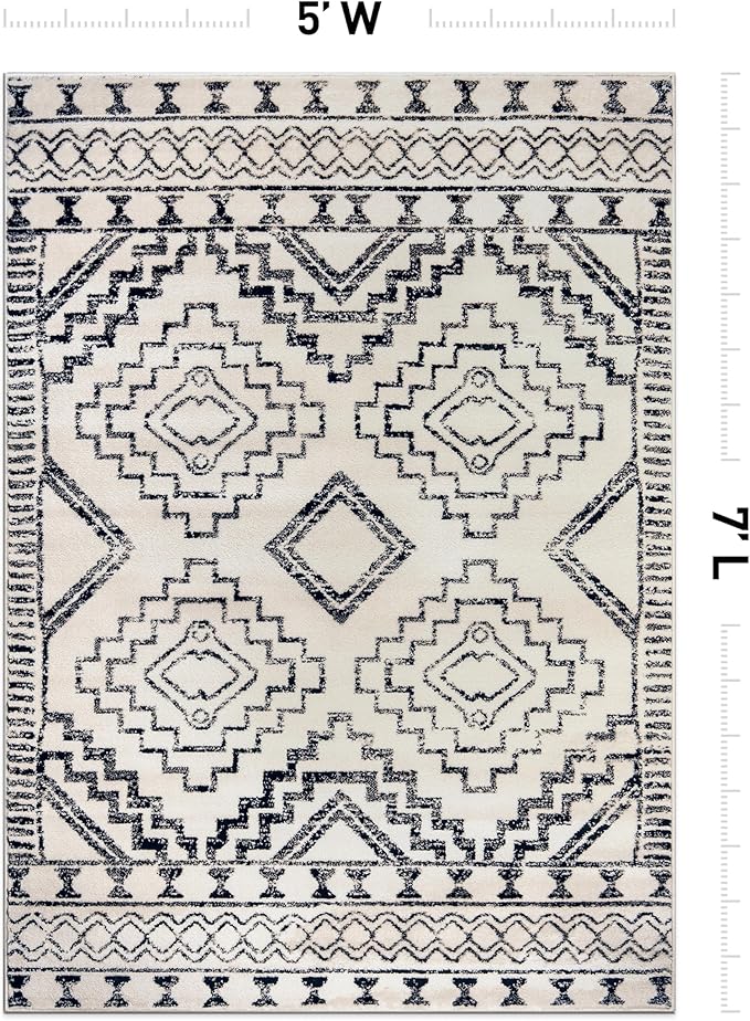 Rugshop Cream and Black Southwestern Tribal Area Rug – Boho Geometric Diamond Pattern Carpet for Living Room, Bedroom, or Entryway – Soft Modern Rustic Floor Décor 4' x 6' Cream