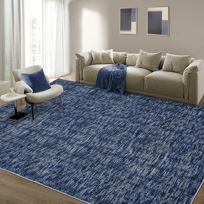 RUGSREAL Solid Rug 4x6 Small Bedroom Rug Machine Washable Area Rug Soft Low-Pile Modern Contemporary Dining Room Area Rug Non-Slip Throw Indoor Carpet for Living Room Bedroom Kids Room, 4' x 6' Blue