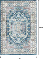 vivorug 8x10 Area Rugs for Living Room, Non-Slip Backing Washable Rug 8x10, Blue Large Area Rug Soft Carpet for Bedroom Dining Room, Vintage, Easy Clean, Durable, Low Pile Rug Under Table