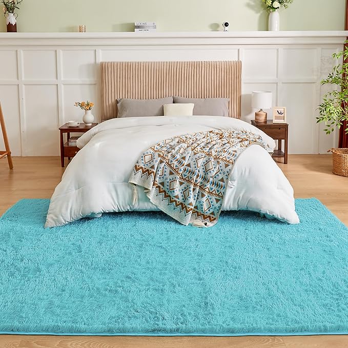 Andency Blue Soft Area Rugs for Living Room Bedroom, 3x5 Non-Slip Fluffy Shag Carpet, Indoor Floor Fuzzy Shaggy Living Room Plush Rug for Kids Dorm Nursery Home Decor Aesthetic