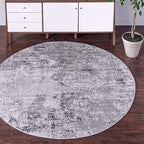 Rugs.com Leipzig Collection Round Rug – 7 Ft Round Grey Low-Pile Rug Perfect for Kitchens, Dining Rooms