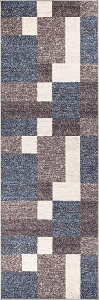 Rugshop Geometric Modern Boxes Design Non-Slip (Non-Skid) Carpet for Hallway,Kitchen,Entryway Runner Rug 2'7" x 6' Blue