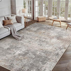 GENIMO Washable 6x9 Area Rugs for Living Room, Non Slip Modern Abstract Rug, Machine Washable Stain Resistant Low Pile Soft Carpet for Bedroom, Dining, Office, Light Grey Brown