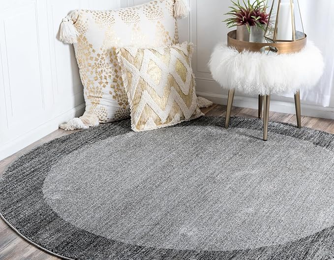 Rugs.com Angelica Collection Rug – 4 Ft Round Light Gray Medium Rug Perfect for Kitchens, Dining Rooms