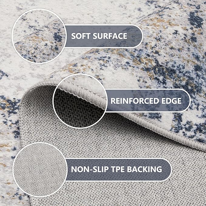 10x14 Washable Area Rugs - Modern Abstract Large Rugs for Living Room Non-Slip Low Pile Soft Machine Washable Carpet for Bedroom, Under Dining Table, Nursery, Farmhouse (10'x14' Beige Blue)
