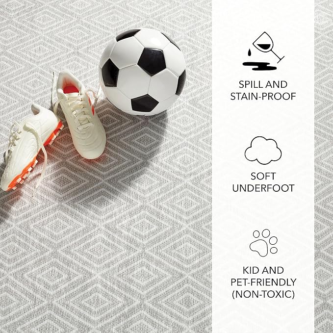 Dash and Albert Diamond Machine Washable Area Rug - 5' x 8' Platinum/White - Diamond Accent Rug - Anti-Slip Backing, Lightweight, Machine Washable, High Traffic Areas Kitchen, Mudroom, Laundry Room