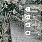 Washable Runner Rug 2x10: Vintage Boho Floral Carpet Runners for Hallway Entryway Non-Slip - Soft Botanical Low Pile Thin Mat for Kitchen Bathroom Bedroom Laundry Floor Decor - Dark Green