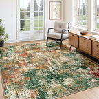 Washable Area Rugs 5'x8' Non-Slip Modern Abstract Soft for Living Room Entryway Bedroom Nursery, Print Pattern, Green Orange Rust Red Cream Colorful