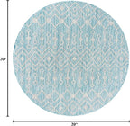 Unique Loom Outdoor Trellis Collection Area Rug - Tribal Trellis (3' 3" Round, Aqua/ Ivory)