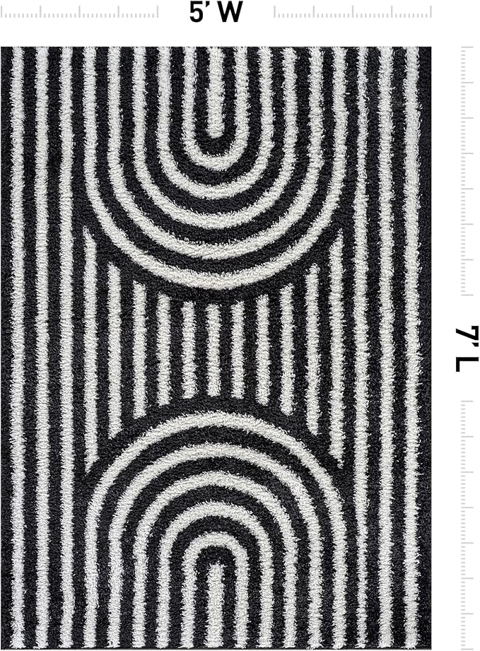 Rugshop Abstract Arch Shag Area Rug Anthracite Dark Gray 5' x 7' Great for Bedrooms, Living Rooms, or Under Coffee Tables
