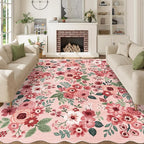 DUKINO 8x10 Area Rug, Floral Washable Rugs for Living Room with Non Slip Backing & Non-Shedding, Lightwight Low Pile Boho Design Large Carpets for Bedroom, Living Room, Dining Room, Pink