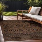 Beverly Rug Waikiki Boho Indoor Outdoor Rug 9x12, Washable Outside Carpet for Patio, Deck, Porch, Bohemian Area Rug, Farmhouse Rugs, Aztec Tribal Rug, Nut Brown and Black