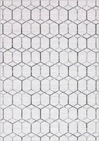 Rugs.com Lattice Trellis Collection Rug – 7' x 10' White Low-Pile Rug Perfect for Living Rooms, Large Dining Rooms, Open Floorplans