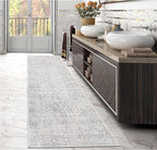 LIVEBOX Washable Runner Rug 2.5x8 - Long Grey Kitchen Rug, Low-Pile Floral Oriental Anti-Skid Carpet Runners for Hallway Bedroom Entryway, Silverygray