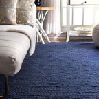 nuLOOM 3x5 Penelope Wool Braided Handmade Area Rug, Navy, Solid Rustic Farmhouse Style, For Bedroom, Living Room, Hallway, Entryway
