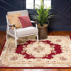 Rugs.com Chateau Collection Rug – 10' Square Red Medium Rug Perfect for Living Rooms, Kitchens, Entryways