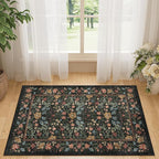 DUKINO 2x3 Entryway Rug, Floral Washable Area Rug with Non Slip Indoor Door Mat, Vintage Low Pile Small Front Door Throw Carpet for Kitchen, Entrance, Bathroom, Bedroom, Black