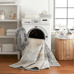 ReaLife Rugs Machine Washable Area Rug - Living Room Bedroom Bathroom Kitchen Entryway Office - Padded Low Pile Stain Resistant Premium - Modern Abstract Contemporary - Quinn - Beige 5' x 7'