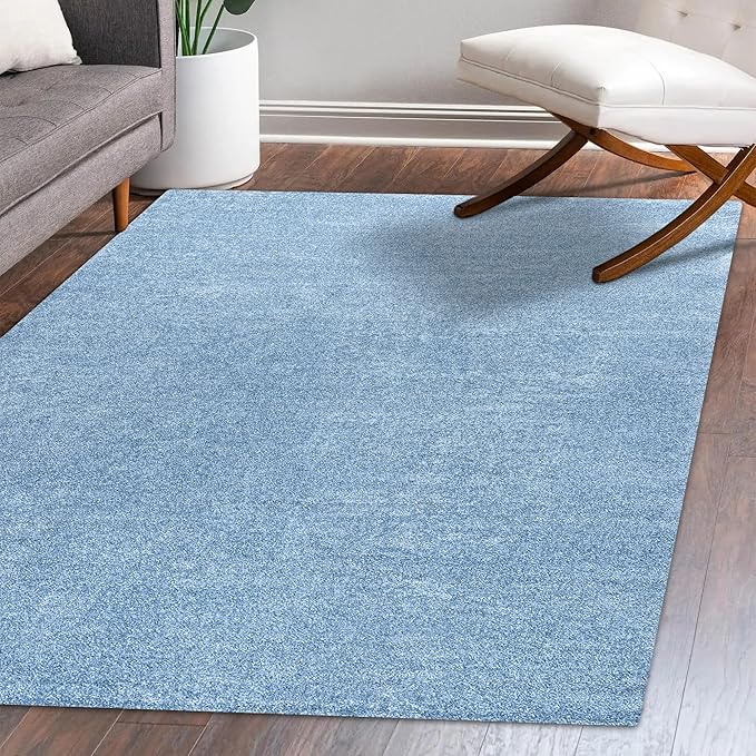 Eyely UES100F-4 Supersoft Haze Solid Low-Pile Indoor Area Rug Casual;Contemporary;Solid;Traditional, Bedroom, Kitchen, Living Room, Easy-Cleaning, Non-Shedding, 4 X 6, Classic Blue