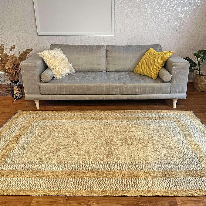 Alfa Rich 5x8 Amber Gold Washable Area Rugs for Living Room Bedroom Kitchen Cotton Pet Friendly Rug