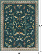 Vintage Teal Area Rugs for Living Room 6x8 - Floral & Butterfly Pattern Dining Rug, Low Pile Soft Bedroom Carpet, Washable Non Skid Rubber Backed, Forest Funky Home Décor