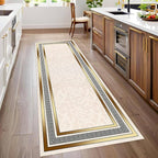 Classic Bohemian Hallway Rugs, 2.6x10ft, Western Retro Greek Key Beige Fade Resistant Hall Rug, Washable Kitchen Low-Pile Floor Carpet Runners for Bathroom Laundry
