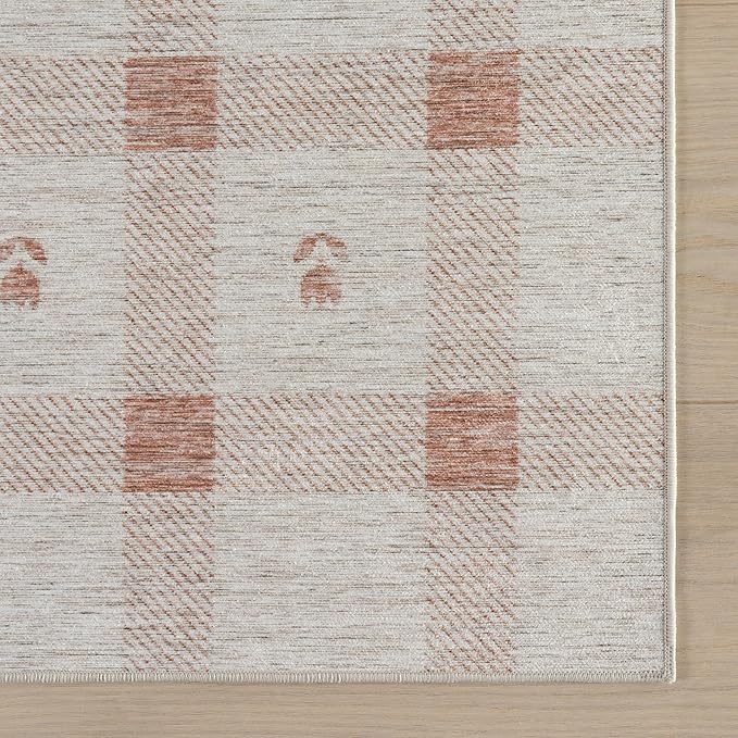 Dash & Albert Zale Peach Machine Washable Rug, 4 X 6 Feet, Oranges/White Plaid Pattern