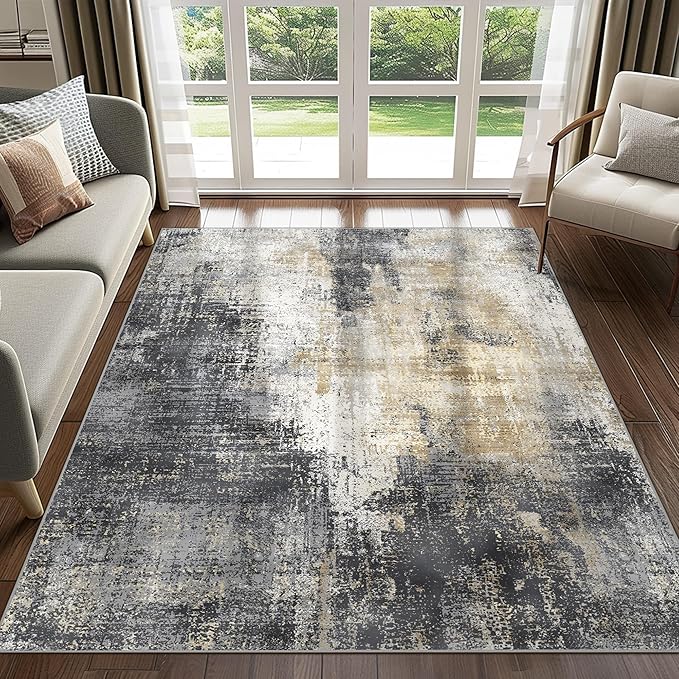 GENIMO Washable Area Rugs for Living Room, 10x14 Modern Non Slip Rugs, Low Pile Lightweight Soft Print Rug for Bedroom, Dining Room, Home Office, Washed Livid