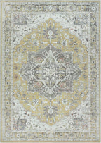 Bloom Rugs Washable Non-Slip 8' x 10' Rug - Yellow Traditional Medallion Area Rug for Living Room, Bedroom, Dining Room, and Kitchen - Exact Size: 8' x 10'