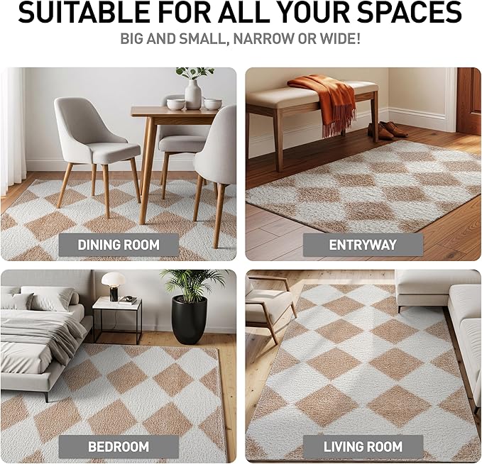 Rugshop Diamond Wave Shag Area Rug Beige 5' x 7' Great for Bedrooms, Living Rooms, or Under Coffee Tables