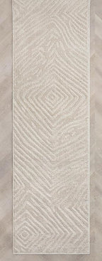 Well Woven Custom Size Hallway Stair Runner - Choose Your Length - 27 Inches Wide x 55 Feet Long Runner (27" x 55' Runner) Rug - Ivory Relajo Soft Touch, Modern Geometric - Hi-Lo Pile