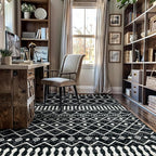 Rugshop Boho Black and White Tribal Area Rug – Geometric Diamond and Stripe Pattern Carpet for Living Room, Bedroom, or Entryway – Soft Modern Bohemian Floor Décor 5' x 7' Black