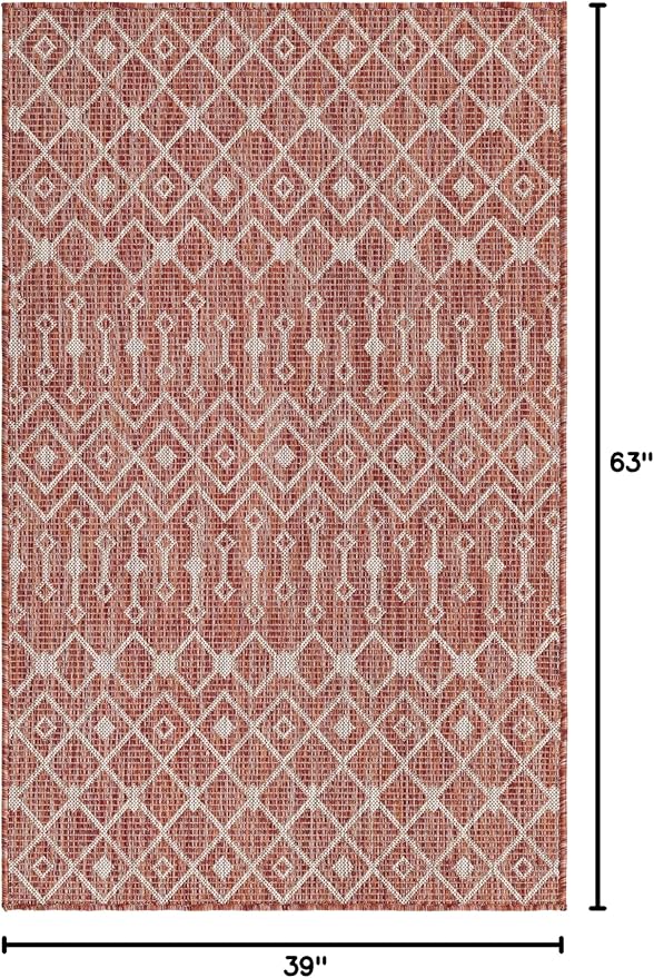 Unique Loom Outdoor Trellis Collection Area Rug - Tribal Trellis (3' 3" x 5' 3" Rectangle, Rust Red/ Ivory)