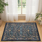 DUKINO 2x3 Entryway Rug, Floral Washable Area Rug with Non Slip Indoor Door Mat, Vintage Low Pile Small Front Door Throw Carpet for Kitchen, Entrance, Bathroom, Bedroom, Dark Blue