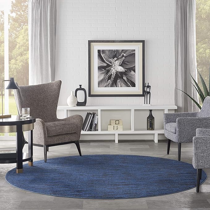 Nourison Home Nourison Essentials Midnight Blue 8' x Round Area Rug - Easy Clean, Non Shedding, Bed Room, Living Room, Dining Room, Kitchen (8' x Round)