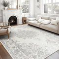 ReaLife Rugs Machine Washable Area Rug - Living Room Bedroom Bathroom Kitchen Entryway Office - Padded Low Pile Stain Resistant Premium - Boho Farmhouse Vintage - Paige - Ivory 5' x 7'