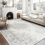 ReaLife Rugs Machine Washable Area Rug - Living Room Bedroom Bathroom Kitchen Entryway Office - Padded Low Pile Stain Resistant Premium - Boho Farmhouse Vintage - Paige - Ivory 5' x 7'