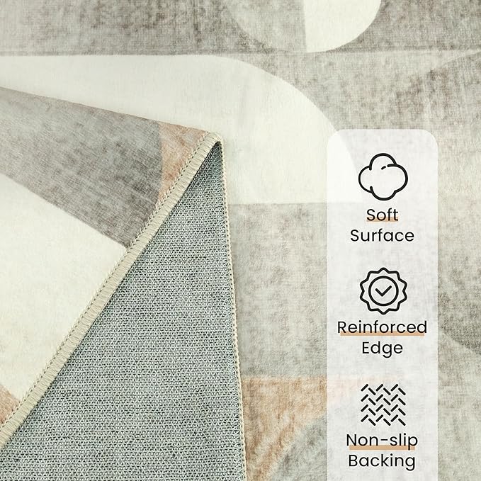 Grey Rug 3x5 Washable Area Rugs for Bedroom Living Room Kitchen Entryway Bedside,Small Modern Geometric Non Slip Carpet,Beige