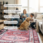 Fame Rugs Turkish Rug. Washable Vintage Oriental Antique Inspired Traditional Doormat Small Modern Area Rugs Luxury Entryway Entry Bedroom Bathroom Kitchen (378RR, 7'5 x 9'9)