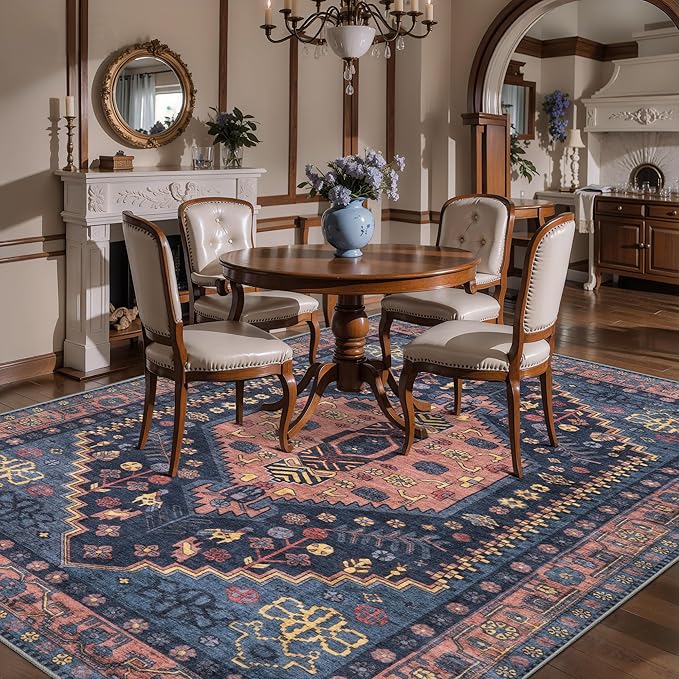 Ciicool Washable 5x7ft Rugs for Living Room Non-Slip Indoor Area Rug Large Low-Pile Mat Floor Carpet Vintage Rug for Bedroom Dinning Foyer Decor