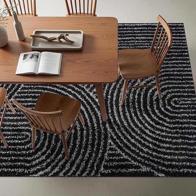 Rugshop Circles Arch Shag Area Rug Anthracite Dark Gray 5' x 7' Great for Bedrooms, Living Rooms, or Under Coffee Tables