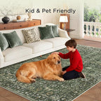 6x9 Rugs for Living Room, Soft Large Area Rugs Green Washable Rug, Indoor Vintage Rugs for Bedroom Home Office Laundry, Rubber Backed Non Slip Low Pile Carpet, Dark Olive Green