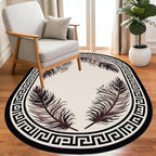 Light Beige Tan Black Greek Key Pattern Bordered Large Rugs for Living Room Bedroom Dining Room Machine Washable Non Skid Soft Area Rug 2x3 Nursery Dorm Guestroom Minimalist Oval Floor Mats Carpet