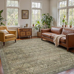 6x9 Area Rug Machine Washable Boho Rug for Living Room,Ultra-Thin Low Pile Carpet,Lightweight Indoor Printed Rug,Non Slip Floral Area Rug for Bedroom, Dining Room, Home Office,Sage