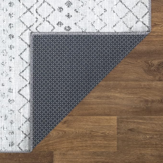 Bloom Rugs Washable Non-Slip 6' x 9' Rug - Ivory/Gray Traditional Moroccan Area Rug for Living Room, Bedroom, Dining Room, and Kitchen - Exact Size: 6' x 9'