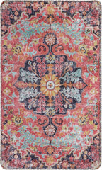 Lahome Bohemian Floral Medallion Area Rug - 3x5 Hot Pink Rug for Girls Room Front Entry Mat, Non-Slip Machine Washable Soft Throw Carpet for Bathroom Apartment Entrance Laundry, Fuchsia/Multi