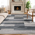 SUPERIOR Indoor Area Rug, Jute Backed, Modern Geometric Patchwork Floor Decor for Bedroom, Office, Living Room, Entryway, Hardwood Floors, Rockwood Collection, 5' x 8', Blue-Taupe